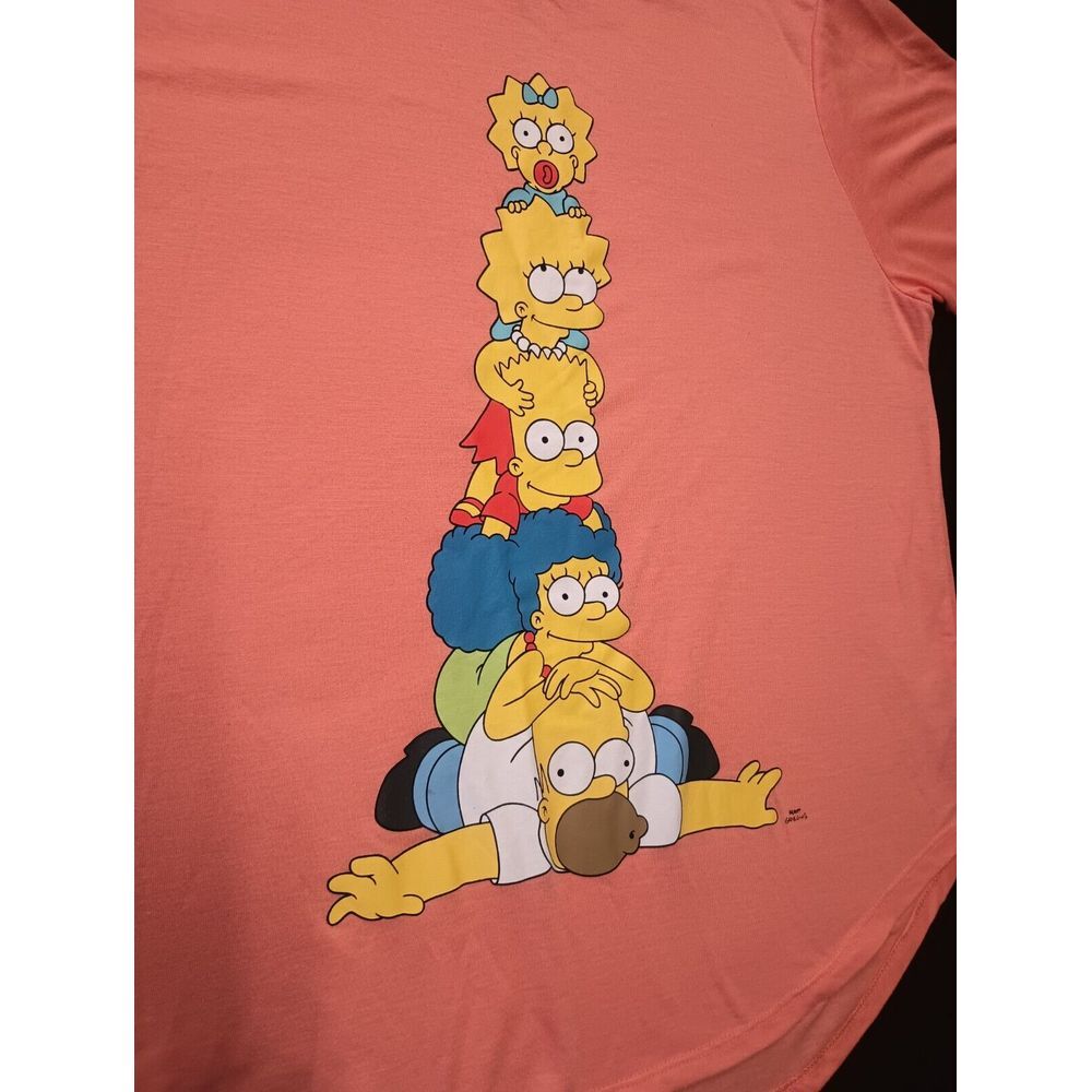 Simpsons T-Shirt Womens XL 21 Orange Coral Short Sleeve‎ Graphic Round Hem Homer